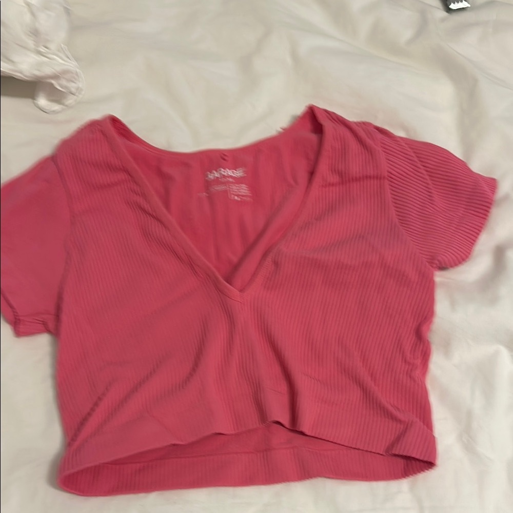 Garage Pink Fitted Crop Top Short Sleeve